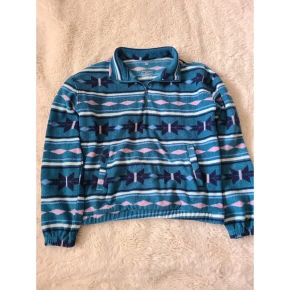 SO Girl's 10/12 Aztec teal fleece half zip pullover - Picture 1 of 4